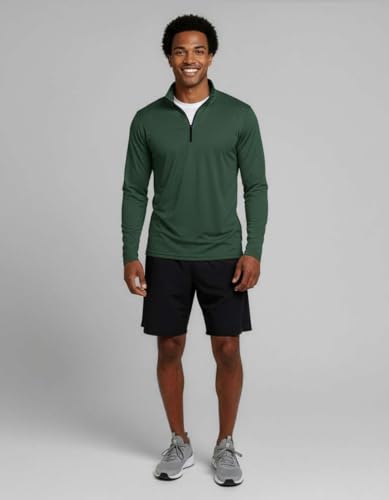 Real Essentials 3 Pack: Men's Dry-Fit Active Quarter Zip Long Sleeve Athletic Performance Pullover (Available in Big & Tall)