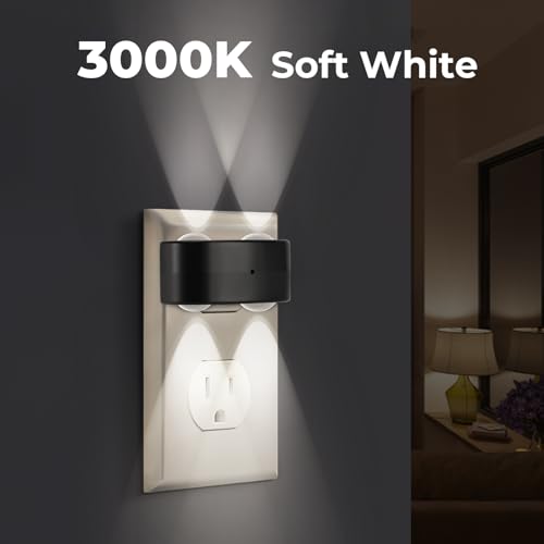 SETEN 4-Pack LED Night Lights Plug into Wall, 5000K Daylight 100LM, Auto On/Off Light Sensor, Rotating Ambient Lighting fo...