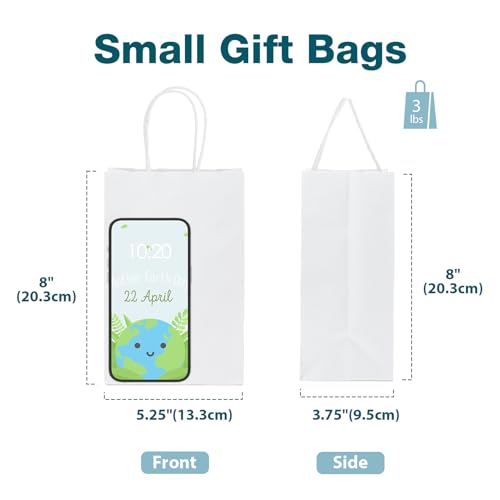 MESHA Gift Paper Bags 20Pcs 5.25x3.75x8 Inch White Small Shopping Kraft Bags Bulk with Handles Reusable for Business Groce...