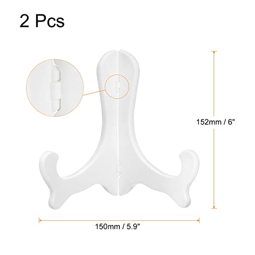 uxcell 2pcs 6" Easel Plate Holder, Plastic Folding Display Stand White for Decorative Picture Frame