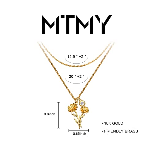 MTMY Birth Flower Necklaces for Women 18K Gold Plated Dainty Layered Birth Month Flower with Birthstone Pendant Necklaces ...