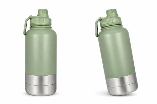 Portable Dog Water Bottle with Built-in Bowl, Leakproof Pet Travel Water Dispenser, 32oz Stainless Steel Dog Water Bottle ...