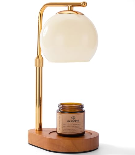 Nesscent Ivory Glass Candle Warmer Lamp Adjustable Height with Timer 2 4 8H Modern Wax Melt Warmer with Dimmer Wood Base I...