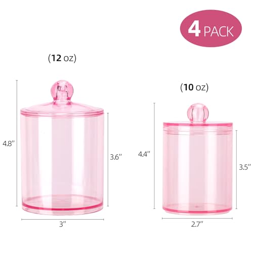 Tbestmax 12 oz & 10 oz Qtip Holder - 4 Pack Restroom Bathroom Organizers and Storage Containers, Pink Plastic Apothecary J...