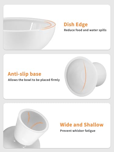 LoeJan Elevated Cat Food and Water Bowls Set, Extra Wide and Raised Ceramic Bowls, Anti-Vomit Whisker-Free Pressure Cat Fe...