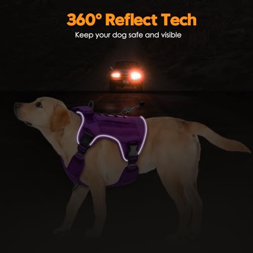 Heavy-Duty Tactical Dog Harness for Large Dogs, No Pull Adjustable Reflective Pet Vest with Molle System, K9 Military-Grad...