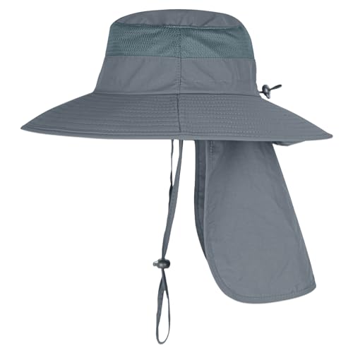 Sun Hats for Men Women Fishing Hat UPF 50+ Breathable Wide Brim Bucket Hats Summer UV Protection Safari Hat with Neck Flap