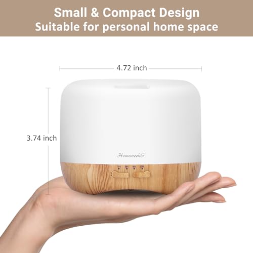 Homeweeks 300ml Essential Oil Diffuser, Quiet Aromatherapy Mist Diffusers for Essential Oils, Wood Grain, Ultrasonic, Remo...