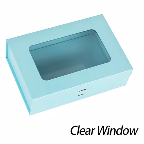 PLINJOY Blue Gift Box for Presents with Ribbon 10.8x7.5x3.5 Inches Clear Gift Box with Window Magnetic Closure Gift Boxes ...