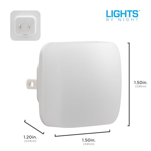 Lights by Night Mini Square LED Night Light, Plug in, Dusk to Dawn Sensor, Warm 3000K, Compact Single Outlet Design (Does...