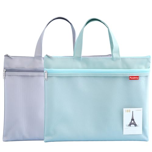Pendancy Mesh Zipper Pouch 11x13.7 in, 2 pcs Large Double Pocket Waterproof File Bag with Handle, A4 Size Foldable Documen...