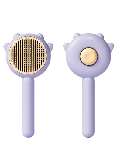 MRSXXNTY Cat & Dog Grooming Brush (Purple) - Stainless Steel Tooth Comb, Rubber Massage Needles, Self-Cleaning, Suitable f...