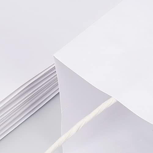 Oikss 100 Pack 5.25x3.25x8.25 Inch Small White Kraft Paper Bags with Handles Bulk for Birthday Wedding Party Favors Grocer...
