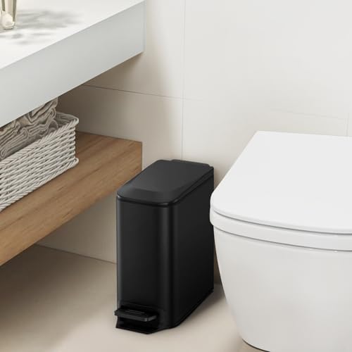 Cesun Small Bathroom Trash Can with Lid Soft Close, Step Pedal, 6 Liter / 1.6 Gallon Stainless Steel Garbage Can with Remo...