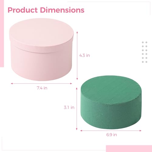 OMISTAR Round Floral Foam Present Box with Lid, Floral Arrangement Foam with Presentation Box, Elegant Flower Foam Contain...