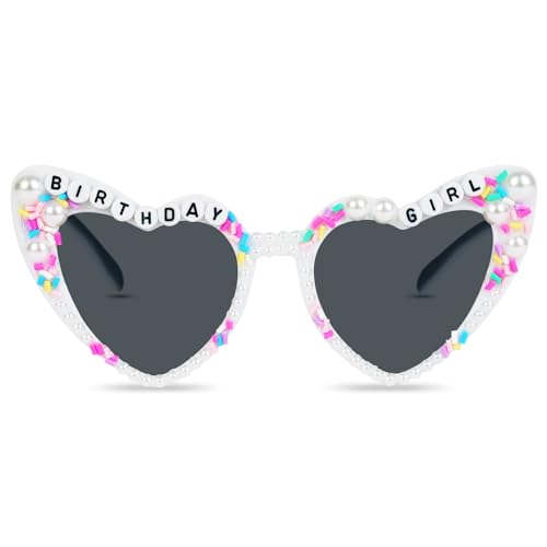 Ainiv Pearl Heart Shaped Sunglasses for Women, UV400 Protection Fashion Accessories Heart Glasses for Bridal, Beach Vacation