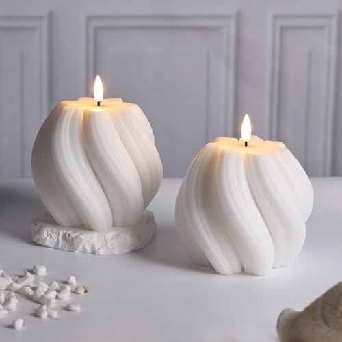 Girimax White Swirl Flameless Candles with Remote, Aesthetic Twirl LED Pillar Candle Housewarming Gift Home Shelf Decor 1 ...