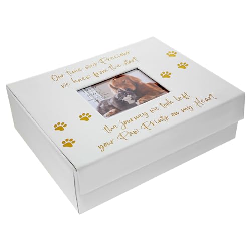 Pavilion Gift Company - Paw Prints On My Heart - Memory Box With 5" x 4" Photo Holder Loss Of Pet Cat Dog Bereavement In M...