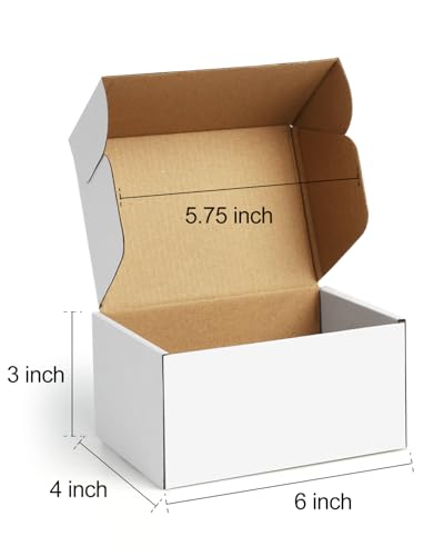 Poever Shipping Boxes 6x4x3 inches Small Mailing Boxes 50 Pack White Cardboard Corrugated Box Mailers