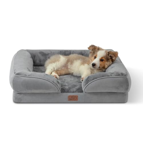 Bedsure Orthopedic Dog Bed Medium Size Dogs - Washable Small Medium Dog Cat Bed Waterproof, Comfort Cats Couch Sofa with W...