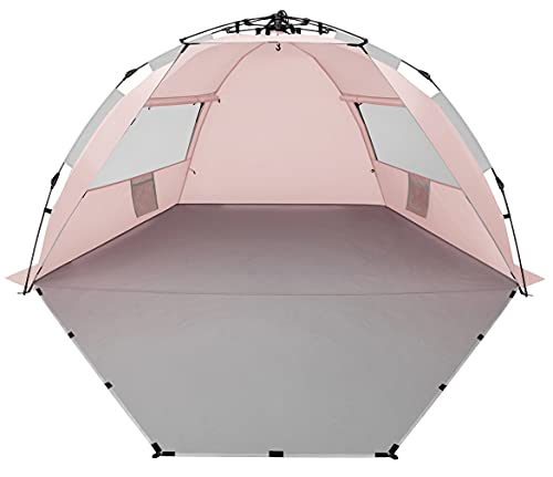 Oileus X-Large 4 Person Beach Tent Sun Shelter - Portable Sun Shade Instant Tent for Beach with Carrying Bag, Stakes, 6 Sa...