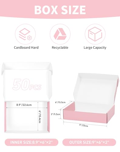 TryDrem Shipping Boxes 9x6x2 Inch, Set of 45, Cute Pink Corrugated Cardboard Boxes, Mailer Packaging Boxes for Small Busin...