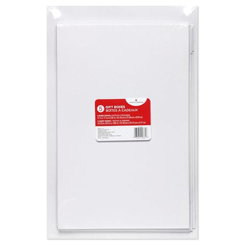 American Greetings White Gift Boxes with Lids for Presents, Assorted Sizes (3 Medium Shirt Boxes, 2 Large Robe Boxes) for ...