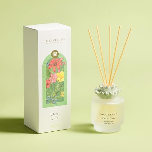 COCORRÍNA Gypsum Flower Reed Diffuser - Clean Linen Scent, 6.76 oz Oil with 8 Sticks, Long - Lasting Home Fragrance for Ba...