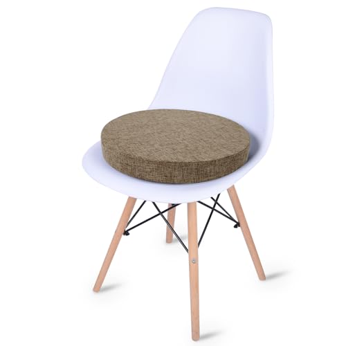Tromlycs Round Chair Seat Cushion Pad 14 inch for Circle Bistro Chairs Non Slip Foam Cushion Nature Linen