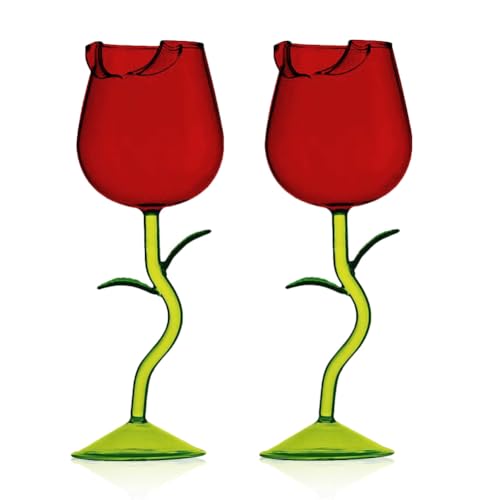 GKWW 2Pcs Rose Wine Glasses Creative Wine Goblet Rose Flower Shaped Wine Cocktail Glass Juice Glass for Valentine's Day We...