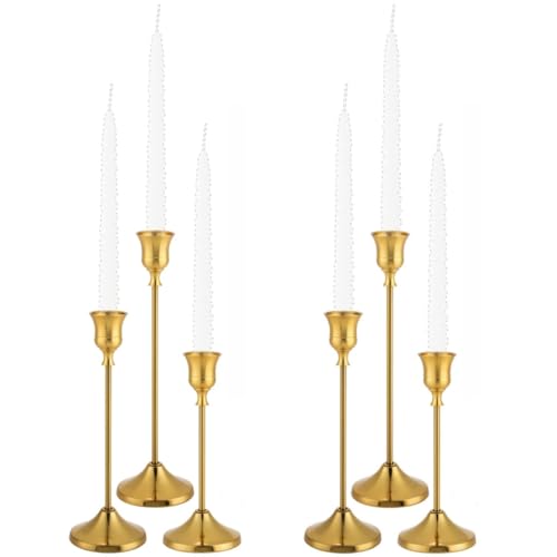 Tunyet Candlestick Holders, 6PCS Metal Taper Candle Holder, Brass Gold Candle Holders for Candlesticks, Candle Holder for ...