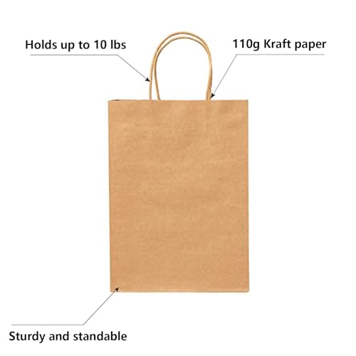 RACETOP Brown Paper Bags with Handles Bulk 100Pcs 8x4.5x10.8 Inch Gift Bags Bulk, Brown Kraft Paper Bags for Retail, Part...