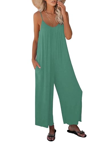 STOLKISS Women Casual Jumpsuits Summer Sleeveless Loose Jumpsuit Shoulder Strap Adjustable Long Pants Rompers with Pockets