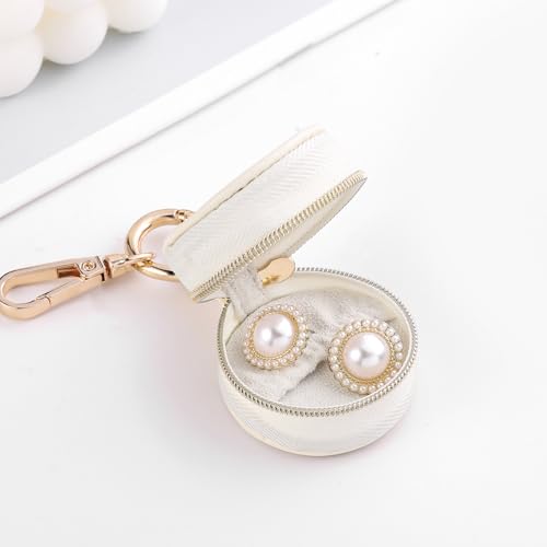Oranllow 2 Pcs Portable Jewelry Ring Holder Box with Keychain, Small Jewelry Storage Box Case Travel Ring Earring Stud Nec...