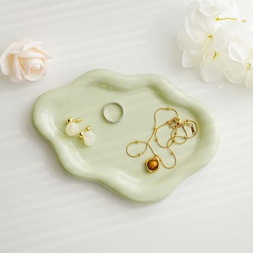 Gifts For Women Green Cloud Ceramic Jewelry Dish Tray, Vanity Ring Dish Ceramic Trinket Ring Holder, Room Decor Aesthetic,...