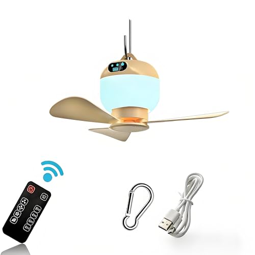 Negxi Camping Fan with Light & Remote, Portable Ceiling Fan for Tents, Canopy, Beach, RV, Car, Camper & Outdoor, Wireless ...