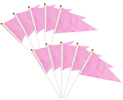 25 Pack Pink Pennant Flags Small Mini Hand Held Solid Color Pennant On Sticks Flags,Party Events Celebration,School,Grand ...