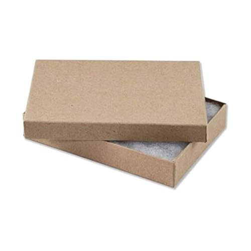 RJ Displays 25 Piece Pack Brown Kraft Paper Cotton Filled Lidded Jewelry Gift Box Necklace, Belt Buckle, Pendant, Brooch, ...