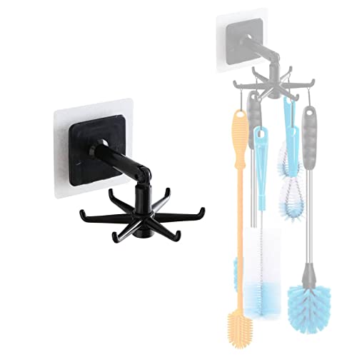 YeeBeny Water Bottle Brush Holder 360 Degrees Rotating Folding Hook Self-Adhesive 180 Degrees Vertical Flip Hook, Baby Bot...
