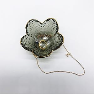 BESSKON Flower Ring Dish Jewelry Tray, Glass Jewelry Dish Tray, Aesthetic Room Decor Small Trinket Dish, Nightstand Jewler...
