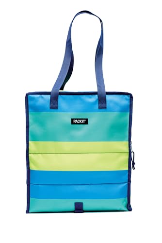 PackIt Freezable Grocery Tote, with EcoFreeze Technology, Foldable, Reusable, Zip Closure, Dual Handles