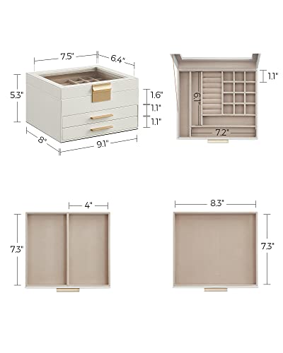 SONGMICS GISELLA Collection - Jewelry Box Organizer, 3-Layer Jewelry Storage with 2 Drawers, Shiny Metal Hardware, Glass L...