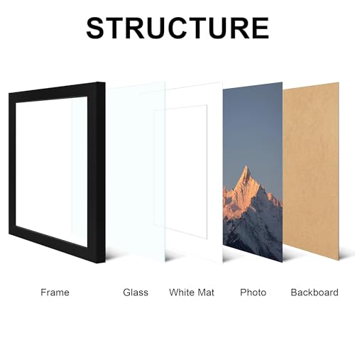 SZYUU 8x10 Picture Frame Set of 4, High Definition Real Glass, Display Pictures 5x7 with Mat or 8x10 Without Mat, Gallery ...