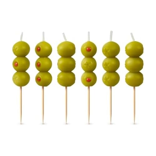 Genuine Fred Cocktail Party Olive Birthday Candles – Set of 6 Martini Olive Celebration Candles with Wooden Picks – Fun De...