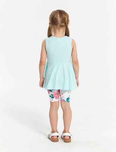 PATPAT Girls Summer 2 Piece Outfits 4-12Y Butterfly Bow Sleeveless Tunic Tops and Floral Print Shorts Cute Clothes