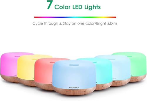 URPOWER 500ml Aromatherapy Essential Oil Diffuser Humidifier Room Decor Lighting with 4 Timer Settings, 7 LED Color Changi...