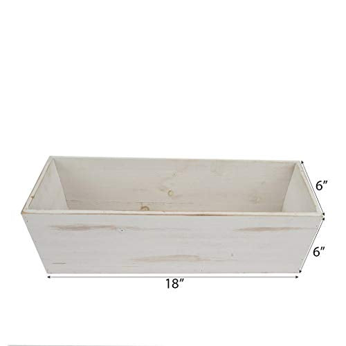 18x6-Inch Natural Whitewashed Wood Rustic Rectangular Planter Boxes Holders Centerpieces Wedding Decorations Party