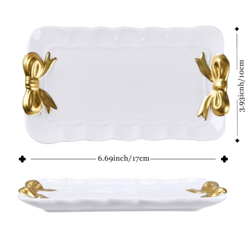 COZITED Bow Jewelry Tray Ceramic Trinket Dish for Rings Earrings Necklaces Bracelet Watch Keys, Ring Dish Plate Key Bowl R...