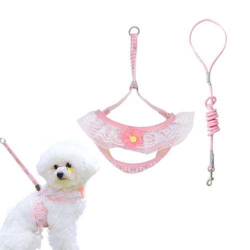 Cat Harness Collar and Leash Set, Sweet Lace Floral Kitten Collar, Escape Proof Puppy Chest Harness, Adjustable Cute Harne...