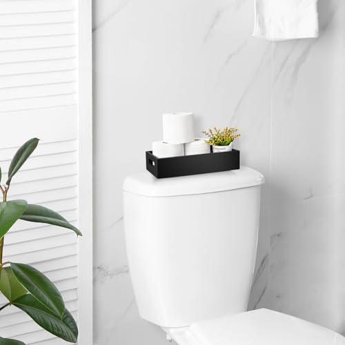 ALELION Black Bathroom Basket - Wooden Toilet Tank Paper Basket with Handle for Organizing - Back of Toilet Storage Organi...